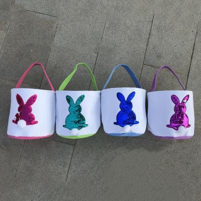 China 2021 Wholesale Kids Canvas Fabric Easter Sequin Rabbit Bunny Baskets Easter Egg Bunny Basket for sale