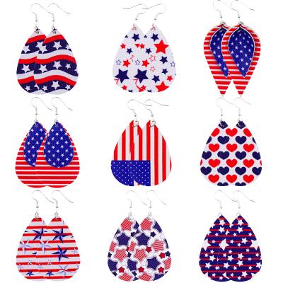 China American Fourth of July Independence Day PU Leather Earrings 4th of July Women's American Flag Color Printed Earring for sale