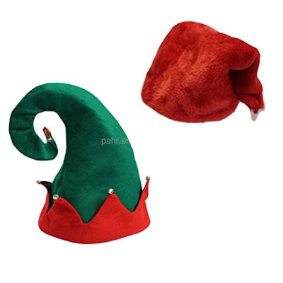 China Green Character Merry Christmas Hat White Plush Elf With Small Bells Red Santa Claus Hat For Christmas for sale