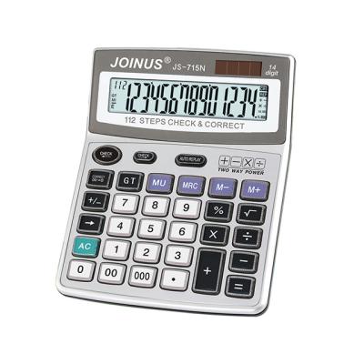 China Large Display JOINUS 14 Digit Solar Desktop Calculator with Crystal Button for sale