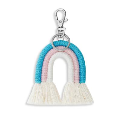 China Luxery Low Price Promotion Ethnic Style Hand - Woven Cotton Rope Rainbow Tassel Pendant Key Chain for sale