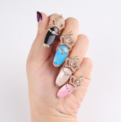 China TRENDY Fashion Jewelry Bowknot Nail Ring Charm Crown Flower Crystal Finger Nail Rings For Women Lady Rhinestone Fingernail Protective for sale