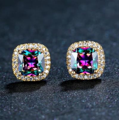 China Luxury Trendy Female Jewelry Vintage Silver Color Crystal Zircon Stone Earrings Fashion Double Stud Earrings For Women for sale