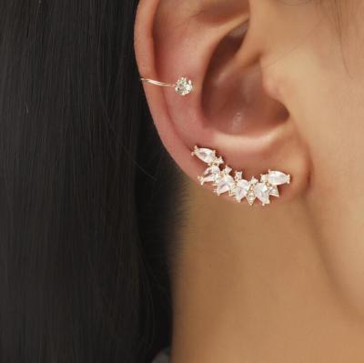 China New Trendy Korean Flower Sunflower Leaf Star Ear Clip Geometric Pearl Zircon No Pierced Earring Set Jewelry for sale