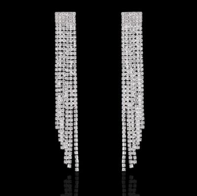 China FASHIONABLE Luxury Long Tassel Earrings For Weddings Party Bridal Shiny Jewelry Crystal Rhinestone Drop Dangle Women Full Earrings for sale