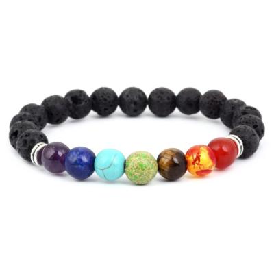 China New Men Women 7 Chakra Bracelet Women CLASSIC Black Lava Healing Balance Beads Prayer Stone Bracelet for sale