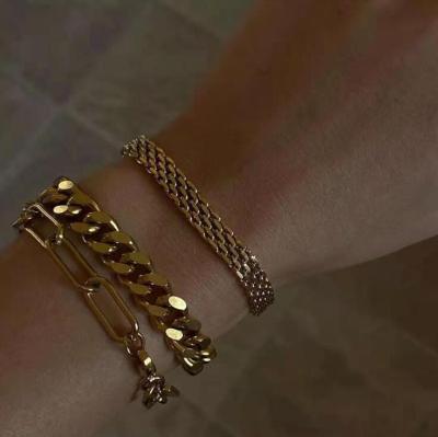 China 2021Miami Luxury CLASSIC Gold Plated Cuban Link Charm Cuff Bangle Bracelet Bangle Set Women Jewelry for sale