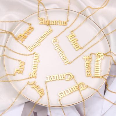 China Vintage Stainless Steel Horoscope Zodiac CLASSIC Letter Sign Pendant Chain Necklace For Women Jewelry Gift for sale