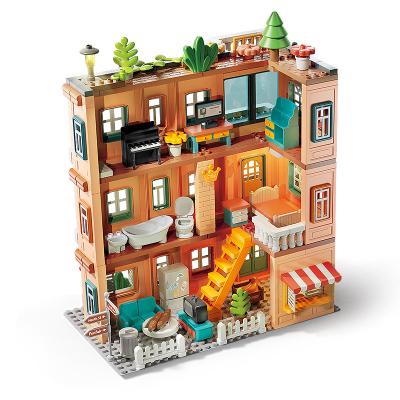 China FEELO eco-friendly material 382pcs classical three-storey villa building block children's enlightenment DIY puzzle building block children's gifts for sale