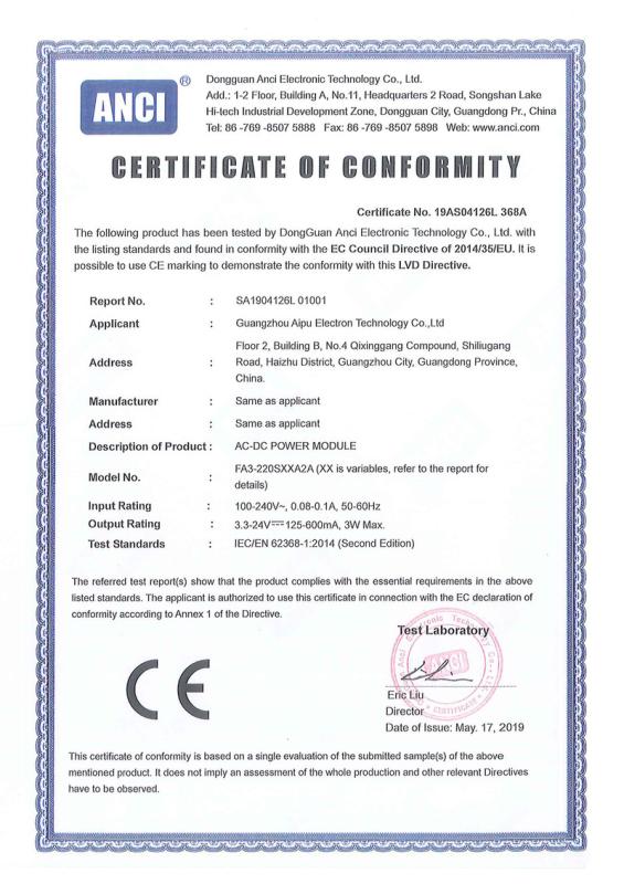 CE - Guangzhou Aipu Electron Technology Co., Ltd