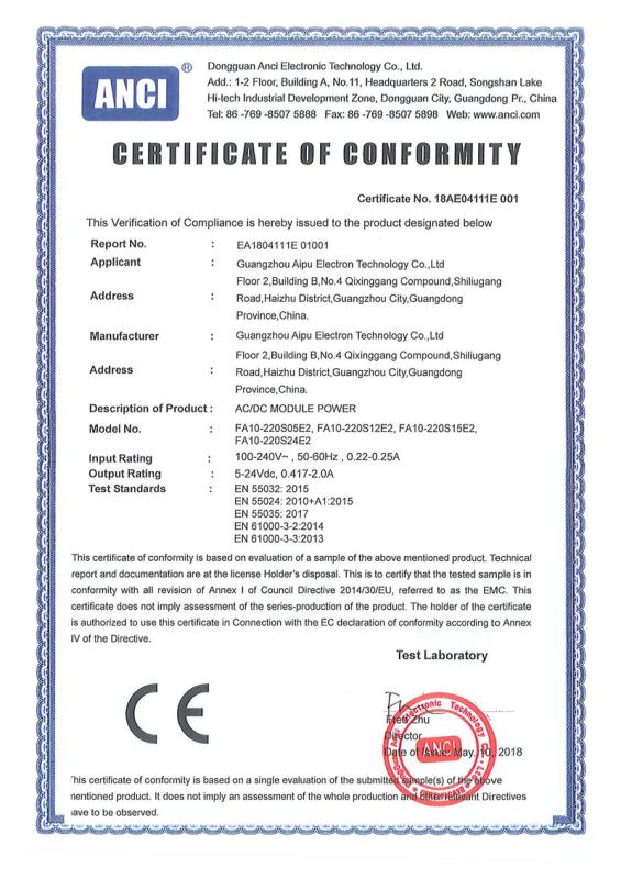 CE - Guangzhou Aipu Electron Technology Co., Ltd