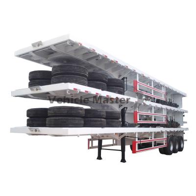 China Heavy Duty Flat Bed 45-60tons Semi Trailer 4 Axle Truck Trailer For 20ft 40f 30feet Containers Delivery for sale