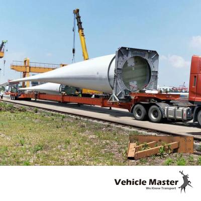 China Winde Blade/Prefab Parts 50-100 Tons Max Length 55m Extra Long Extendable Wind Blade Pipe Trailer Or Semi Truck Flat Bed Log for sale