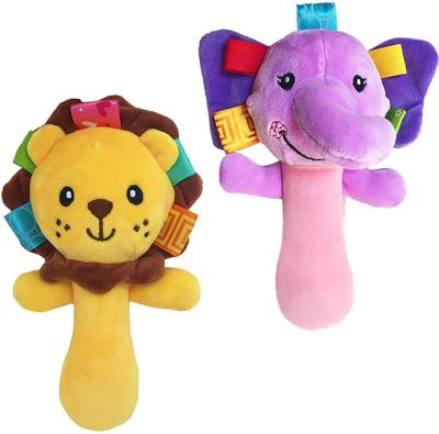 China Sporty Cartoon Stuffed Plush Toy Animal Baby Soft Hand Rattle Squeaker Sticks for Toddlers Baby Rattle Calming Shaker Sensory Toys Set for sale