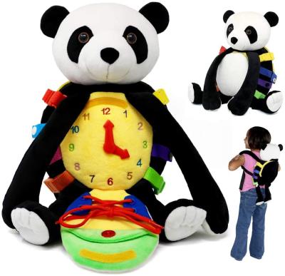 China Plush Montessori Busy Person Autism Sensory Loop Board Bear Plush Learning Toy for Toddler Activity Plush Panda Backpack for sale