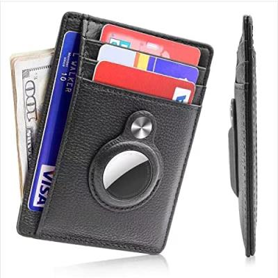 China RFID Blocking Protect Slim Lightweight Genuine Leather RFID Blocking Card Holder Wallet With Built-in AirTag Case for sale