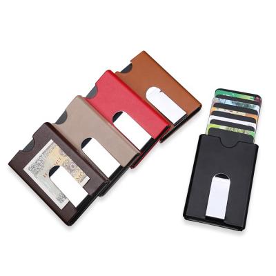 China RFID Front Pocket Wallet Custom Slim Design RFID Blocking Automatic Credit Card Aluminum Holder for sale