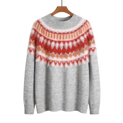 China Factory Wholesale Autumn Winter Geometric Jacquard Knit Jumper High Neck Pullover Womens Sweaters Anti-wrinkle for sale