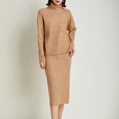 China Anti-Wrinkle Women Spring Two-piece Suit Women's Casual Skirt Suit Autumn High Collar Sweater Knit for sale