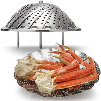 China Sustainable Stainless Steel Vegetable Steamer Pasta Steamer Collapsible Collapsible Basket For Different Size Pots for sale