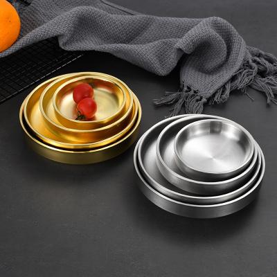 China European Disposable Cake Tray Western Steak Tray Kitchen Tray Round Serving Dishes Plate Gold Storage Dinner Dishes Plate for sale