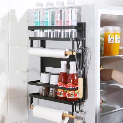 China Viable Magnetic Shelf Spice Rack Storage Organizer For Fridge Fridge With Durable Metal Collapsible Black for sale