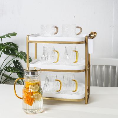 China Viable 3-Tier Mugs Mugs Drying Rack With Drain Organizer Shelf Tea Tray Kitchen Tableware Fruit Storage Rack For Drinking for sale