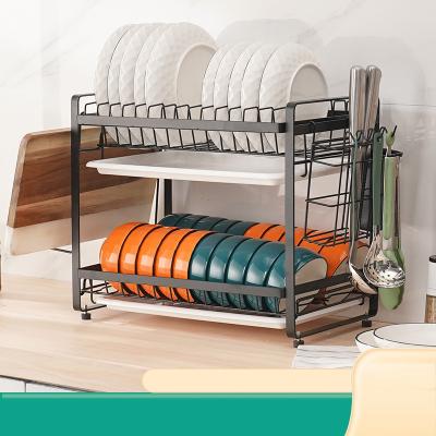 China Durable Carbon Steel Two Tier Rack Dish Rack Shelf Kitchen Storage Rack Improve for sale