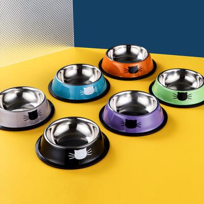 China Cat Bowl Color Stainless Steel Pet Sustainable Universal Water Bowl Feeding Bowl for sale