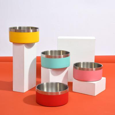 China Double Wall Feeder Dog Bowl Food Water Sustainable Bowls With Non-slip Silicone Unique Stainless Steel Dog Bowls Pet Dishes for sale