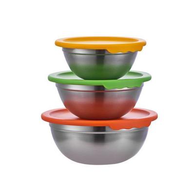 China More Sizes Stainless Steel Food Storage Containers With Color Lids Airtight Plastic Kitchen Lid Bowl Set for sale