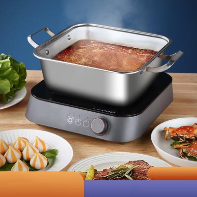 China Sustainable Stainless Steel Square Pot Large Capacity Thickened Soup Two-flavor Hot Pot Big Pot Kitchen Cookware for sale