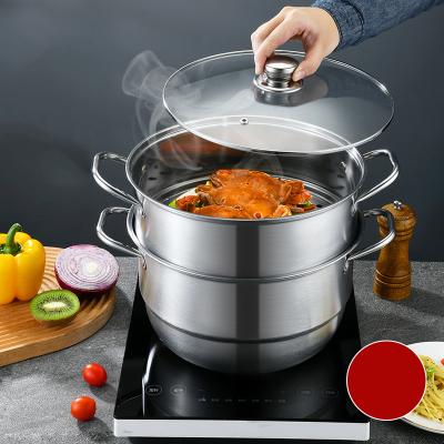 China Sustainable Stainless Steel Steamer With Visible Lid Double-Layer Steamer Boil Dual-Use Kitchen Cookware for sale