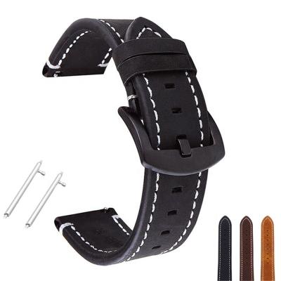 China Leisure Quick Release Grain Leather Watch Band Top Strap With Black Brushed Buckle 18/19/20/21/22/24 mm for sale