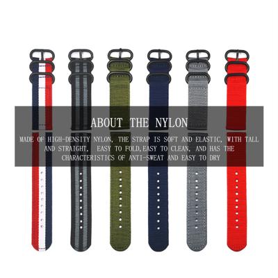 China New Durable Fashionable Nylon Fabric Watch Strap 18 20 22 24 26mm Matte Loop Matte Black NATO Braided Watch Bands for sale