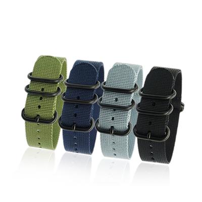 China Comfortable Have 18 20 22 24mm Running Nylon Watch Band Fashion 12colors Black Fabric Five Rings For Zulu Nylon Watch Strap for sale