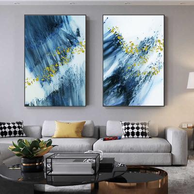 China Abstract Gold Foil Oil Painting On Blue Canvas Living Room Decoration Art Pictures For Home Decor Background Wall Cuadros for sale