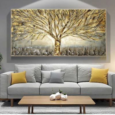 China Cuadros Living Room Decoration Abstract Gold Tree Home Decor Wall Art Pictures Canvas Painting For Life Landscape Abstract for sale