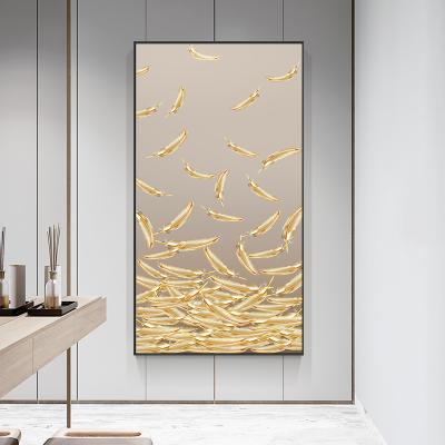 China Abstract Gold Aluminum Feathers Floating Nordic Poster Canvas Print Wall Art Painting Modern Picture Living Room Decoration for sale