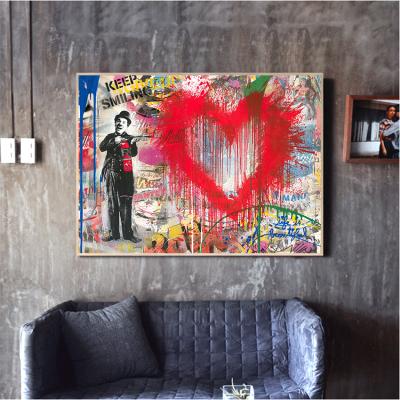 China Abstract Art Keep Smiling Paintings On Wall Street Art Graffiti Canvas Posters And Print Pop Art For Home Decor for sale