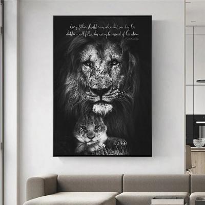 China African Wild Canvas Art Posters And Prints Abstract Lion Family Black And White Animals Canvas Paintings On The Wall Art Pictures Cuadro for sale