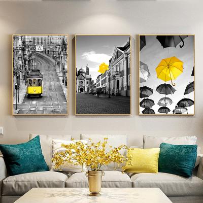 China Modern Abstract City Landscape Bus and Pier View Wall Art Canvas Painting for Home Decor Cuadros Living Room Decoration Pictures for sale