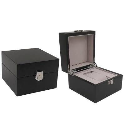 China Recycled Materials Brand Black Wooden Box Design Luxury Square Logo Watch Box Custom Made for sale