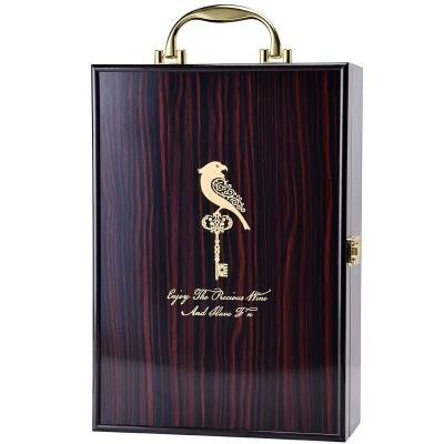 China Large Recycled Materials Wooden Gift Box With Handle Custom Logo Wooden Wine Box for sale