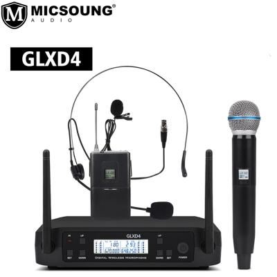 China BETA 58A Digital Clear Sound Voice Wireless System GLXD4 Mic Frequency Adjustable GLXD4 Dual Channel Handheld Microphone for Stage Speech for sale