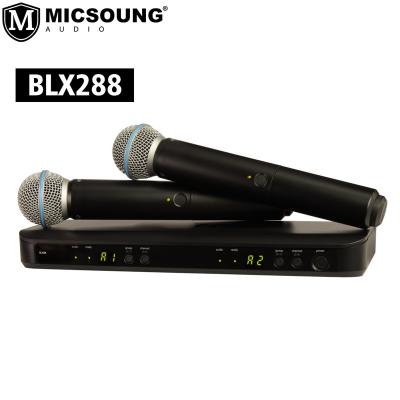 China Dual MIC BLX288/PG58 Handheld Professional Radio Microphone Vocal Dynamic System with Two Handheld Transmitters for sale