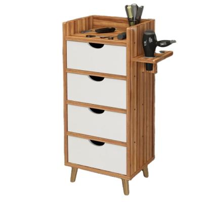 China Modern Wood Hairdresser Cabinet Drawers Storage Hairdresser Set Furniture Salon Wood Cabinet with Hair Dryer Rack for sale