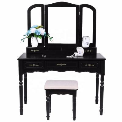 China Knocked Down Bedroom Furniture Wooden Dresser With Mirror Makeup Dressing Table Set for sale