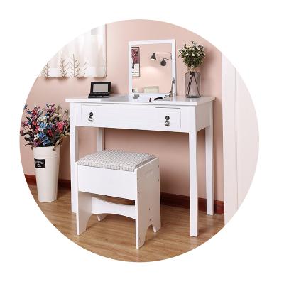 China Foldable Bedroom Vanity Dressing Table with Flip Top Mirror and Cushioned Stool Makeup Dresser for sale