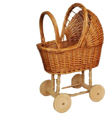 China New Viable Ins Kids Rattan Basket With Wheels Baby Trolley Kids Picnic Baby Decor Cheap Wicker Baskets for sale